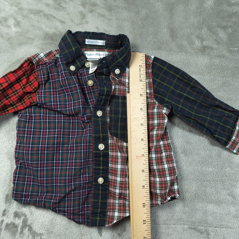 Ralph Lauren Baby Boy Shirt 6M Plaid Button Up Tartan Patchwork Stretch - Picture 11 of 12